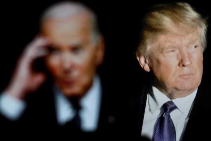 Blurred Joe Biden and clear Donald Trump side by side.