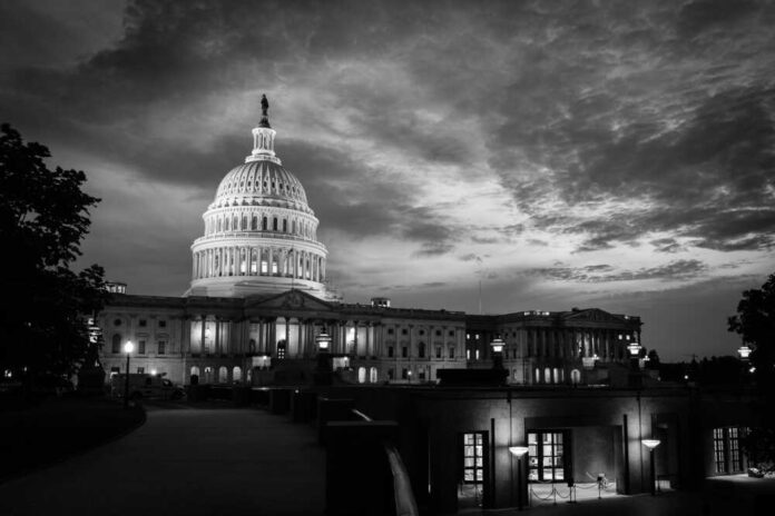 shutterstock_299772341.jpg featured image U.S. Capitol building at dusk, black and white photograph.
