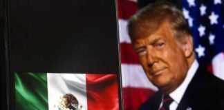 Donald Trump with Mexican flag on phone.