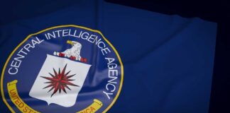 Central Intelligence Agency emblem on a blue flag