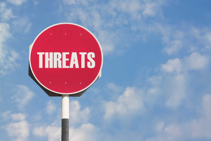 shutterstock_241274614.jpg featured image Red sign with the word threats against sky