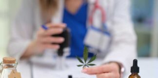 Doctor analyzing cannabis products on a desk