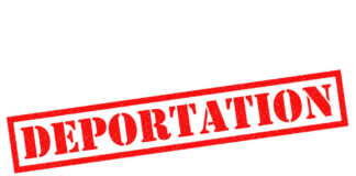 Red deportation stamp on white background