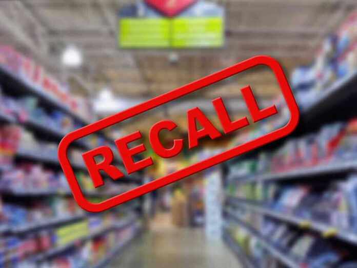 Blurred store aisle with RECALL stamp overlay
