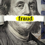 Dollar bill with fraud text overlay