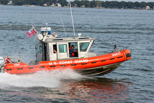 US Coast Guard boat speeding through water