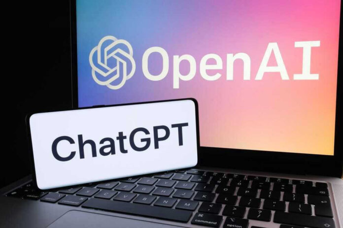 OpenAI ChatGPT logos on laptop and smartphone screens.