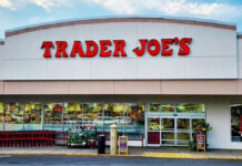 Trader Joes storefront with shopping carts outside