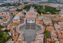 Aerial view of St Peters Basilica and Vatican City
