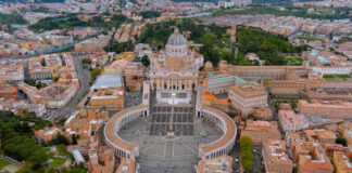 Aerial view of St Peters Basilica and Vatican City