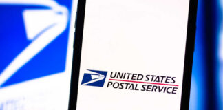 Logo of the United States Postal Service displayed on a smartphone screen