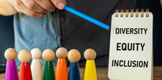 Colored figures and notepad with Diversity, Equity, Inclusion