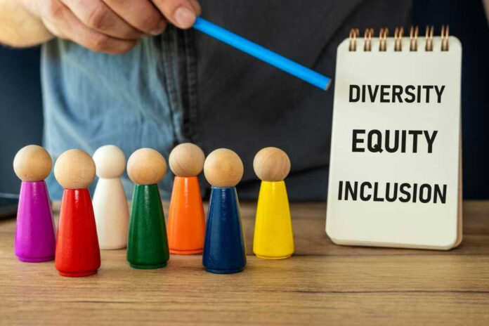 Colored figures and notepad with Diversity, Equity, Inclusion