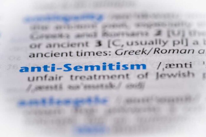 Close-up of a dictionary entry for the term 'anti-Semitism'