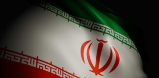 The flag of Iran displayed with its green, white, and red colors