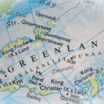 Close-up of a map showing Greenland and its geographical features