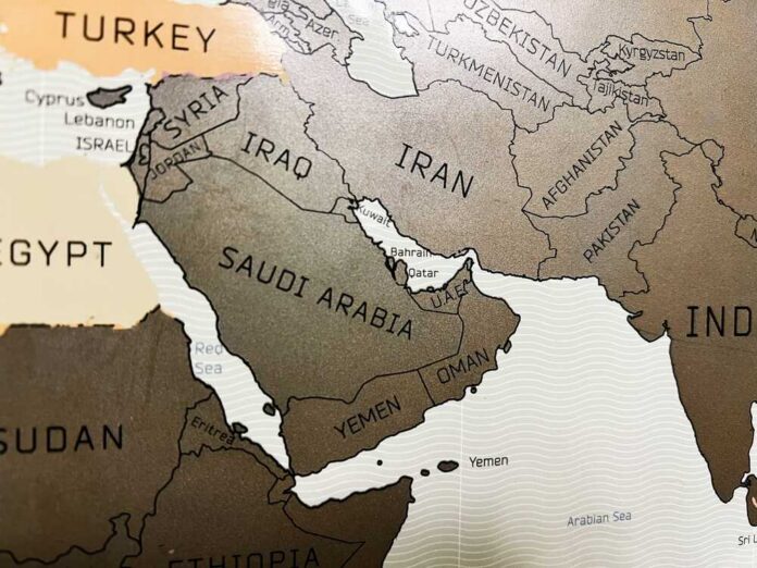 Map showing countries in the Middle East and surrounding regions