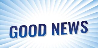 Graphic design featuring the words 'GOOD NEWS' on a bright background