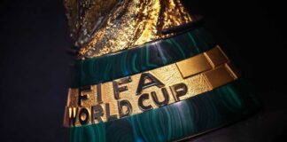 Close-up of the FIFA World Cup trophy showcasing its intricate design