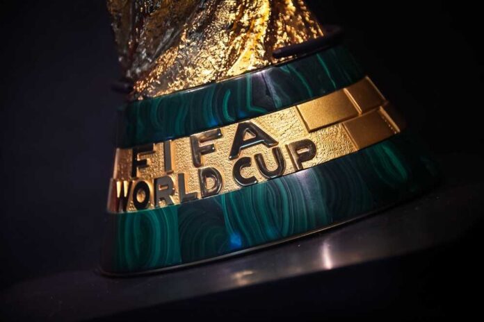 Close-up of the FIFA World Cup trophy showcasing its intricate design