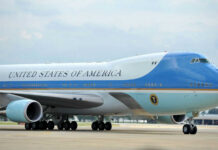 Airplane labeled United States of America on runway