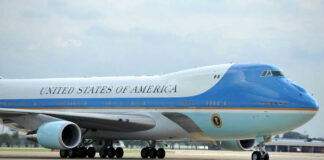 Airplane labeled United States of America on runway