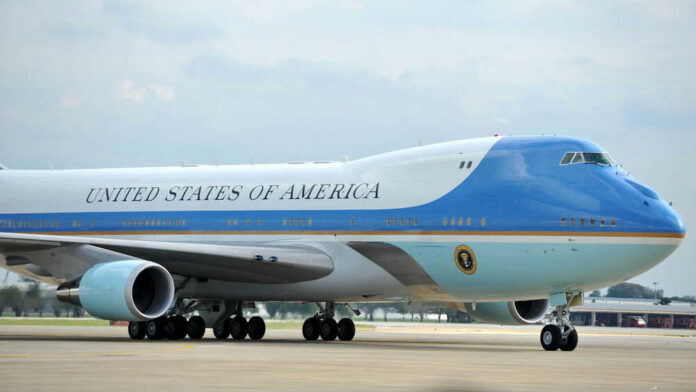 Airplane labeled United States of America on runway