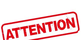 George Santos Probed for Crime AGAIN! Red stamp with the word 'ATTENTION' in bold letters