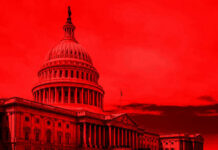 Congressman Missed 100 Votes — No Rules Broken? United States Capitol building under red-tinted sky.