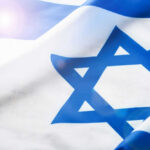 Israeli flag with a sun flare.