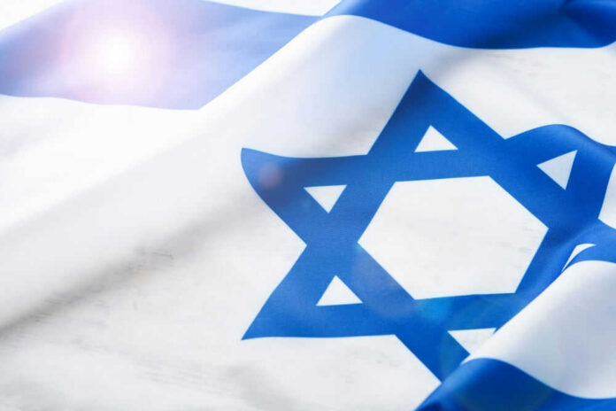 Israeli flag with a sun flare.