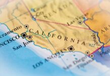 Costco Plants Threaten California? Close-up view of a map highlighting California and its major cities