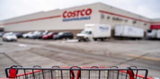 Shopping cart in front of a Costco Wholesale store