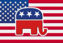 GOP Ground Game Supercharged By Musk Republican Party elephant logo on American flag background.