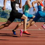 Sprinters running on an outdoor track