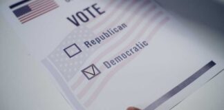 Voting ballot with options for Republican and Democratic parties