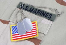US Marines uniform with boots and dog tags