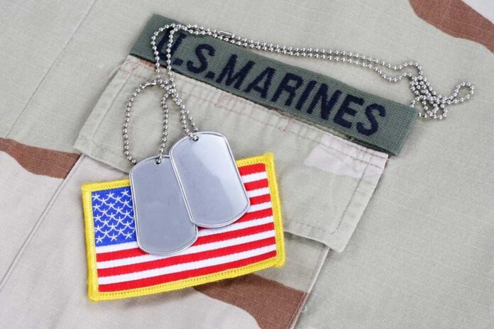 US Marines uniform with boots and dog tags